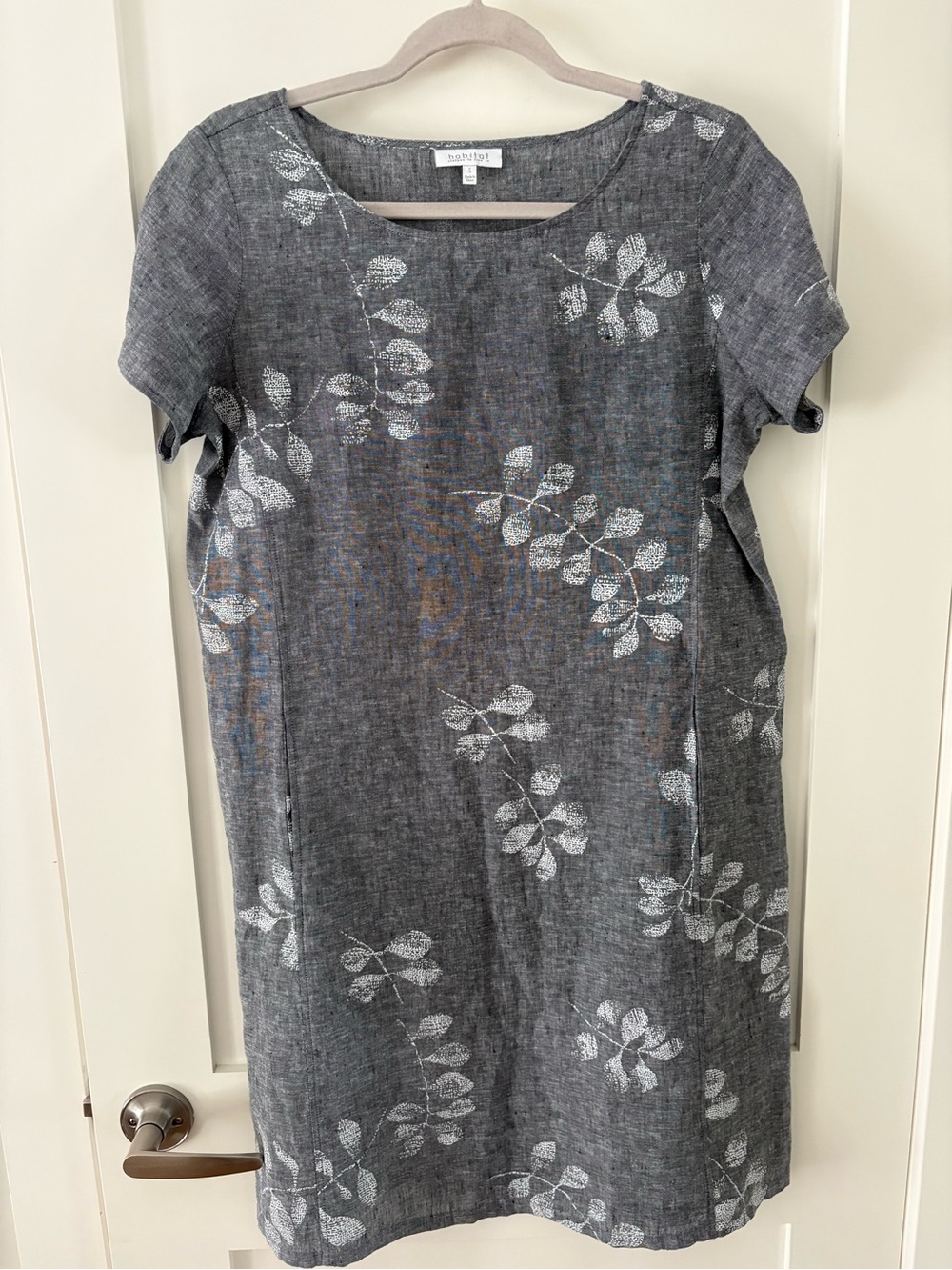 Habitat Linen Cotton Leaf‑Print Dress Grey Lightweight Summer Style Sz small